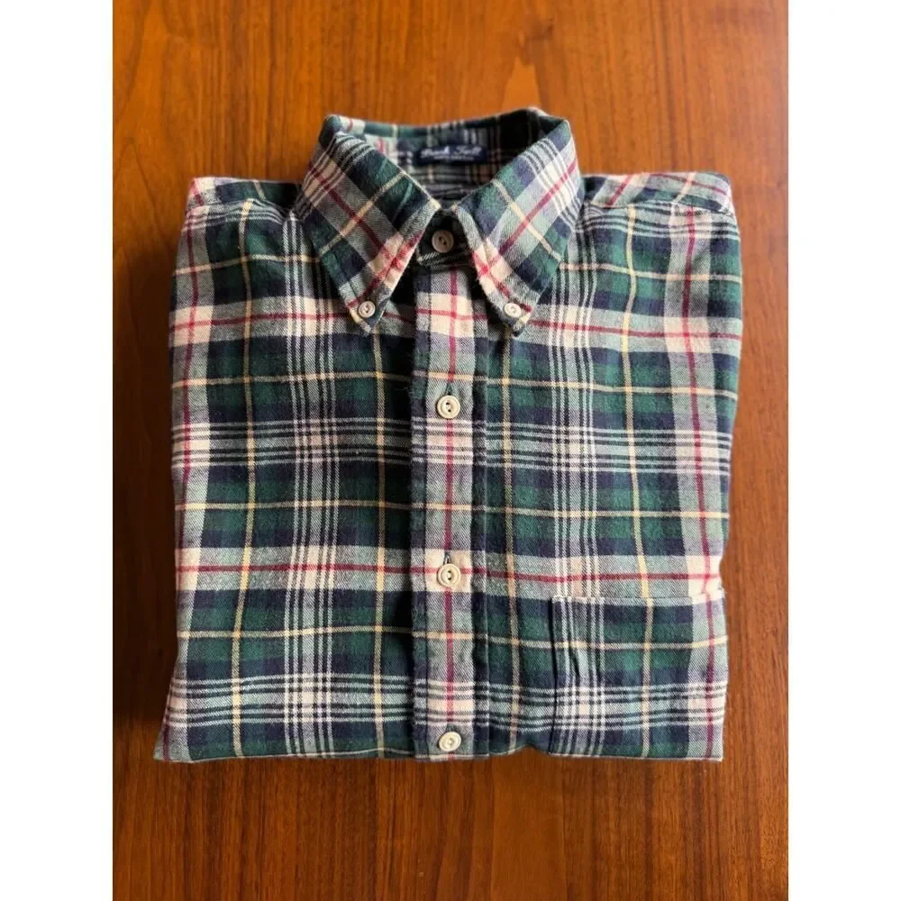 Gant Mens Brush Twill Plaid Flannel Button-Down Shirt Green & Red - Size M